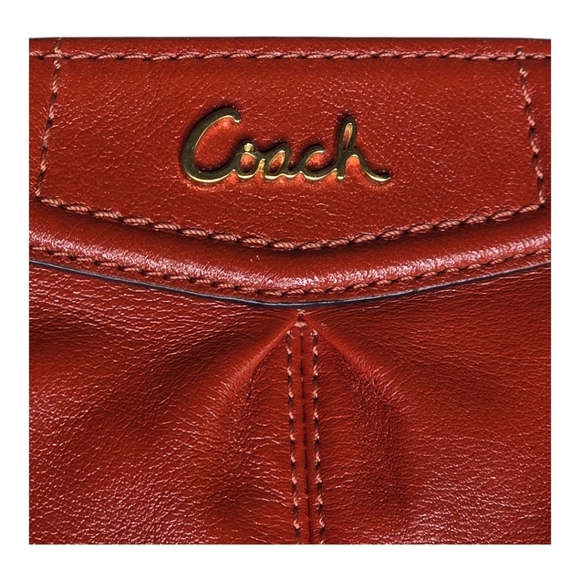 Coach Ashley Leather Wristlet Burnt Orange Gold Logo Clutch Bag - Picture 7 of 11
